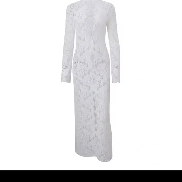 Long Sleeve Lace Maxi white sexy resort risky edgy hot dress bridal bride wife - Picture 6 of 9